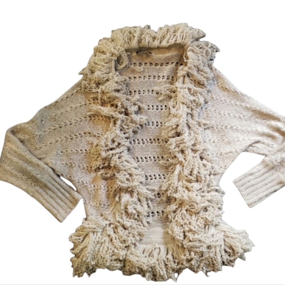 Sioni Fringe Boutique Open Cardigan Sweater sz L